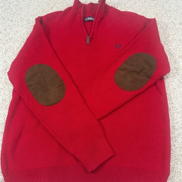 Bright nautical red chaps quarter zip elbow padded sweater men’s medium - Picture 6 of 9